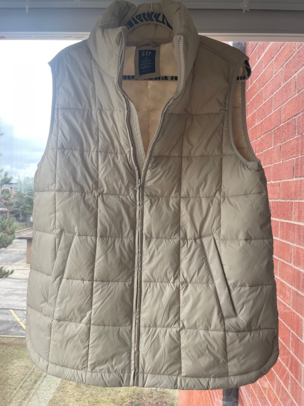 GAP Beige Quilted Puffer Vest with Stand Collar